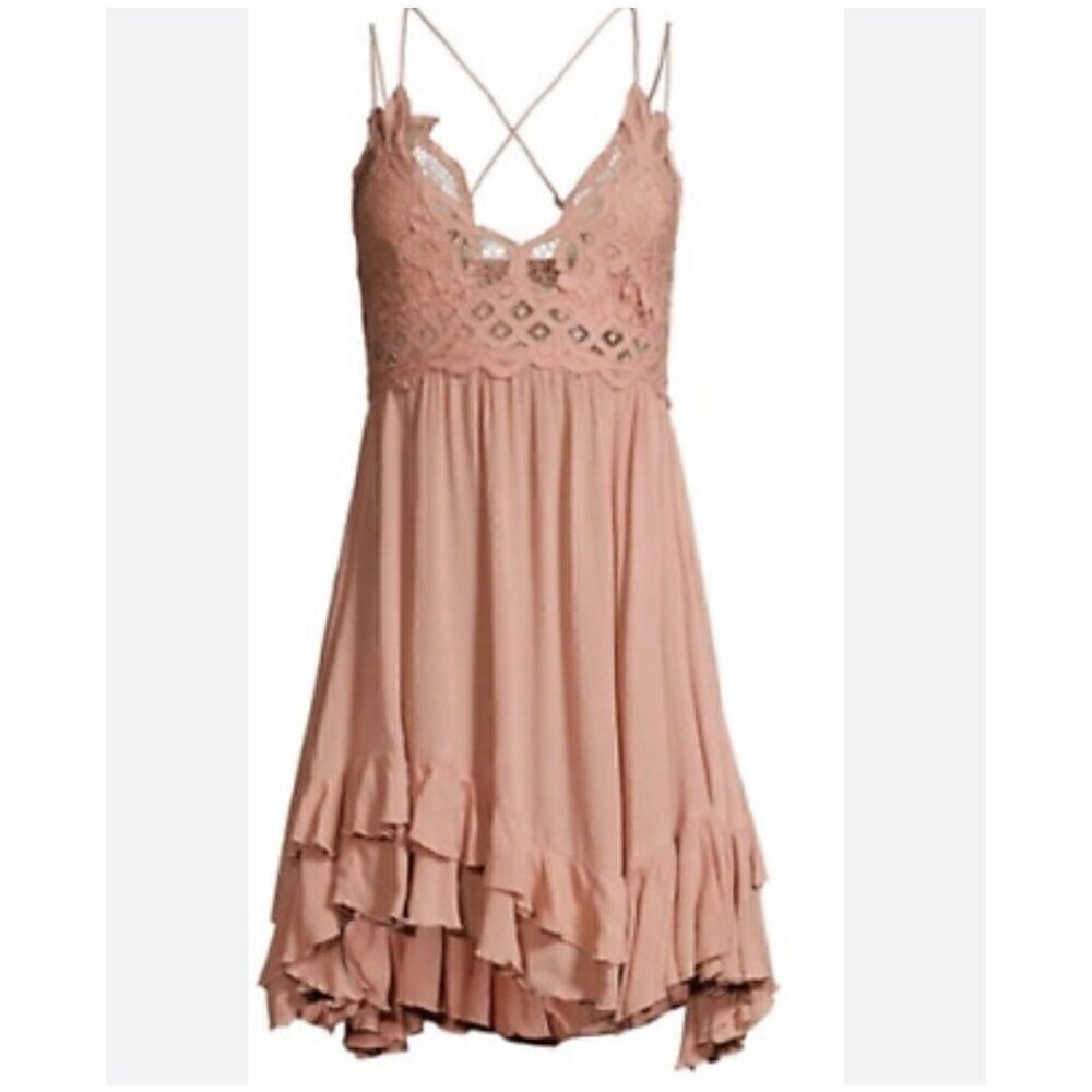 FREE PEOPLE ADELLA LACE MINI DRESS, RUFFLE STRAPPY, SUMMER, COTTAGECORE, FEMININ